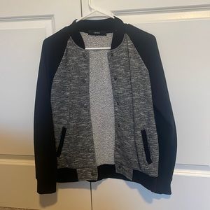 Forever 21 Black & Grey Cloth Button Up Bomber Jacket